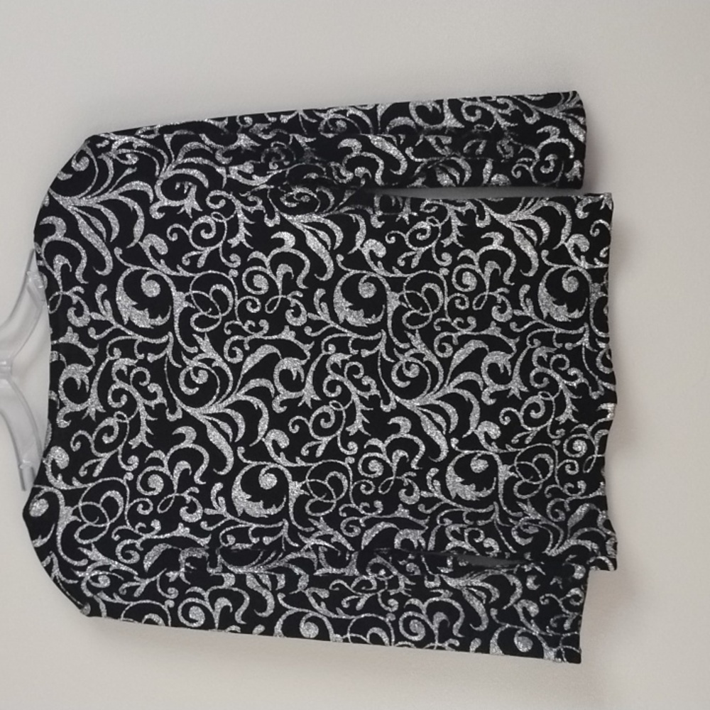 Vintage J.B.S. LTD. Women's Black & Silver Metallic Sparkle Abstract Print Top - Picture 10 of 13